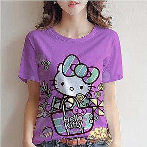 Hello Kitty Shopping Cartoon Cat Loose Women T-shirt