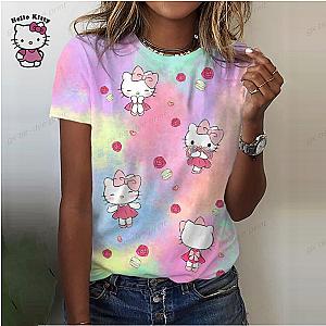 Hello Kitty Colorful 3D Print cartoon Cat Pose T-shirts For Women