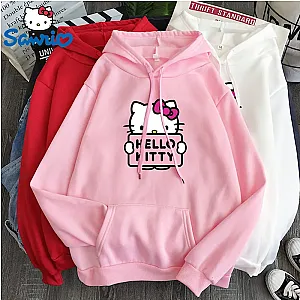 Sanrio Hello Kitty Printed Cute Cartoon Pink Hooded Sweatshirts