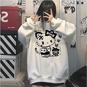 Cartoon Hello Kitty Cat Halloween Print White Hoodies