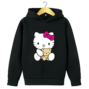 Hello Kitty Cartoon Cat And Yellow Dog Print Kids Hoodies