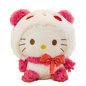 20cm White Hello Kitty Bear Cosplay Sitting Doll Red Tie Bow Plush