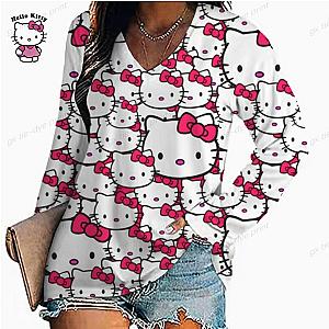 HELLO KITTY 3D Print V-neck Women Streetwear T-shirt