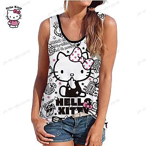 Hello Kitty Print Cartoon Cat Women Tank Tops