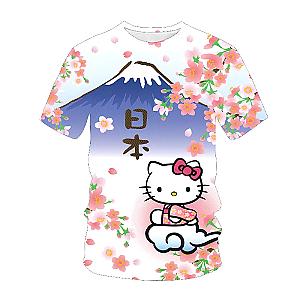 Hello Kitty Flying Fuji Mount Sakura 3D Printing Sanrio T-shirts