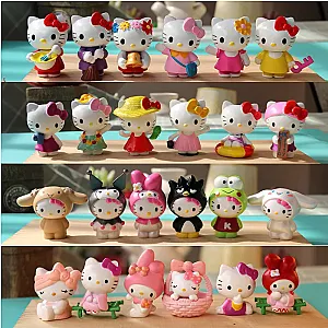 6pcs/set Sanrio Hello Kitty Cartoon Characters Cosplay Figure Doll