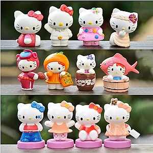 8pcs Cute Hello Kitty Mini Action Figure Cake Topper Toys