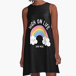 Kawaii Cute Cannabis Rainbow - High on Life and Weed A-Line Dress