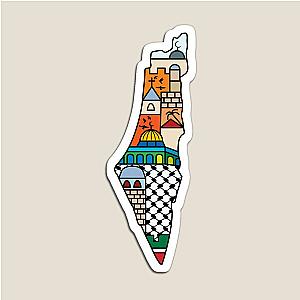 I Love Palestine My Homeland with Kufiya Pattern and Most Sacred Sites