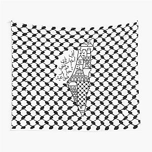 Palestinian Map Kufiya Pattern I love Palestine My Homeland Arabic Calligraphy Blk Tapestry