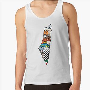 I Love Palestine My Homeland Map with Kufiya Pattern and Most Sacred Sites in Jerusalem T-Shirt