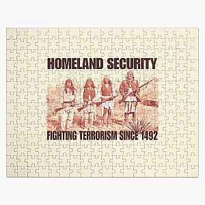 Homeland Security Fighting Terrorism and Native American Indian Art T-Shirt 2 Piece Jigsaw Puzzle