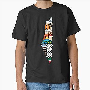 I Love Palestine My Homeland Palestinian Map with Kufiya Hatta Pattern and Most Sacred Sites Classic T-Shirt