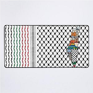 I Love Palestine My Homeland with Palestinian Map Kufiya Pattern Most Sacred Sites in Jerusalem Black Desk Mat