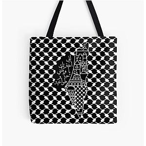 I Love Palestine My Homeland Palestinian Map Jerusalem Kufiya Pattern All Over Print Tote Bag