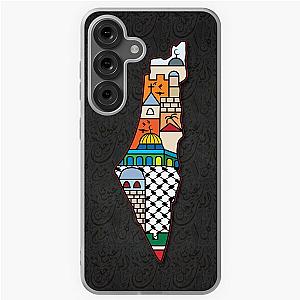 I Love Palestine My Homeland Palestinian Map with Kufiya Hatta Pattern and Most Sacred Cites in Jerusalem - Samsung Galaxy Soft Case