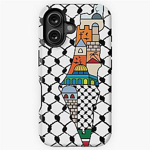 I Love Palestine My Homeland Map with Kufiya Pattern and Most Sacred Sites in Jerusalem iPhone Tough Case