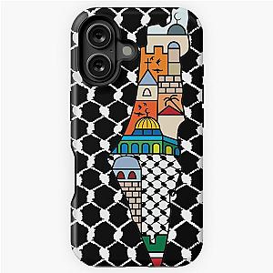 I Love Palestine My Homeland Map with Kufiya Hatta Pattern and Sacred Sites iPhone Tough Case