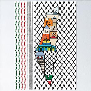 I Love Palestine My Homeland Palestinian Map with Kufiyya Pattern and Most Sacred Sites in Jerusalem Black Poster