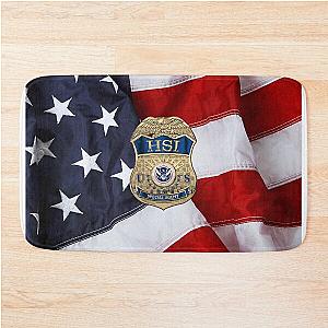 Homeland Security Investigations HSI Special Agent Badge over American Flag Bath Mat