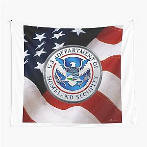 U.S. Department of Homeland Security - DHS Emblem over American Flag Tapestry