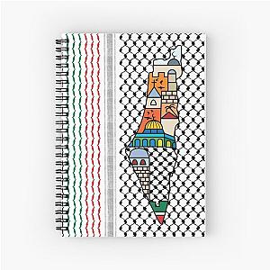 I Love Palestine My Homeland Palestinian Map with Kufiya Hatta Pattern and Most Sacred Cites In Jerusalem -blk Spiral Notebook