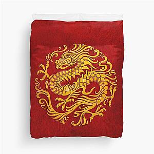 Chinese Dragon Circle Duvet Cover in Traditional Yellow and Red