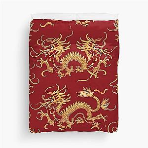 Golden Dragons Soar Pattern Duvet Cover