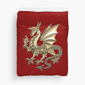 Gold Winged Norse Dragon Icelandic Viking Landvaettir Red Velvet Duvet Cover