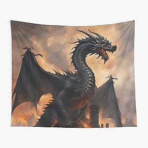 Black Dragon Medieval Fortress Oil Painting Tapestry