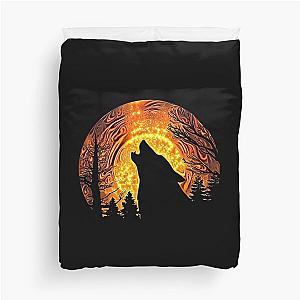 Retro Sunset Wolf - Howling Wolf - Retro Wolf Lover - Trippy Wolf - Retro Howling Wolf - TM11 Duvet Cover