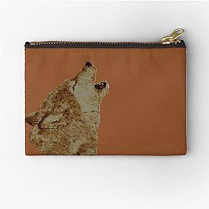 Head portrait of a wolf howling at the moon Zipper Pouch