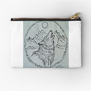 Wolf howling at the moon Zipper Pouch