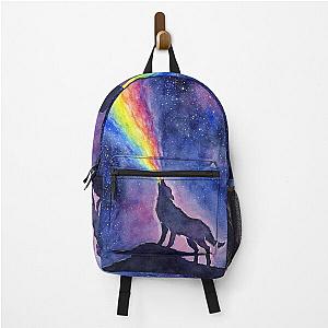 Wolf Howling Rainbow in Space Backpack