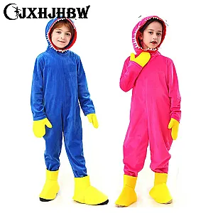 Huggy Wuggy Monster Games Blue Pink Jumpsuit Halloween Cosplay Costume