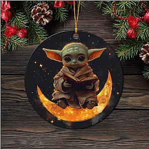 Baby Yoda Crescent Moon   Circle Ornament Perfect Holiday Gift