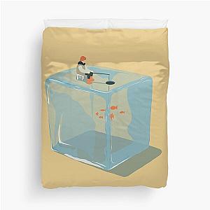 Ice Cube Fishing - Man Fishing on an Ice Cube Duvet Cover