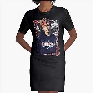 Kim Jinhwan iKON Jay Korean Kpop Floral Design Graphic T-Shirt Dress