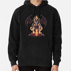 A Terrifying Demon with Wings and Horns Engulfed in Flames Pullover Hoodie RB0712