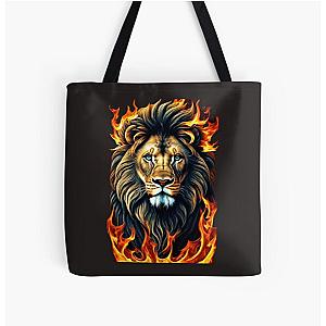 Lion head in flames Design All Over Print Tote Bag RB0712