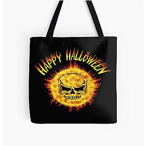 Happy Halloween In Flames   Happy Halloween In Flames Font All Over Print Tote Bag RB0712