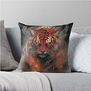 Tiger In Flames Throw Pillow RB0712