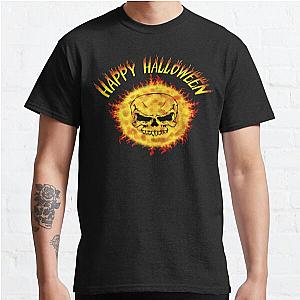 Happy Halloween In Flames   Happy Halloween In Flames Font Classic T Shirt RB0712