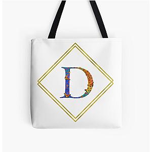 Letter D Floral Butterfly Monogram Initial D Gold Geometric Design All Over Print Tote Bag RB2806