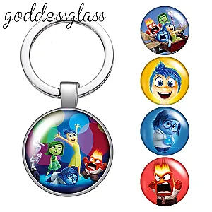 Disney Inside Out Joy Sadness Anger Fear Glass Cabochon Keychain