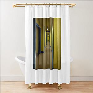 The Backrooms Liminal Space Doors and Yellow Wallpaper Shower Curtain