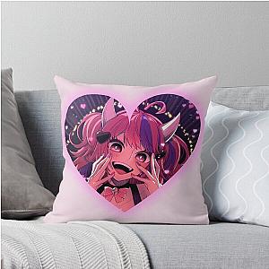 Ironmouse Cute Vtuber Girl with Neon Heart Frame and Devil Horns Throw Pillow