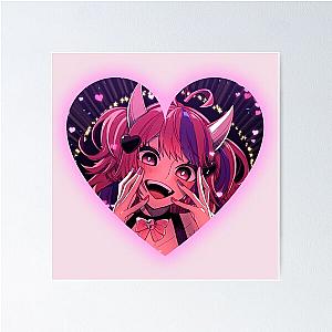 Ironmouse Cute Vtuber Girl Neon Heart Frame with Horns Poster
