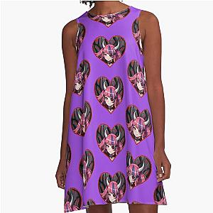 Ironmouse Cute Girl with Horns in a Rose Floral Edge Heart Frame A-Line Dress