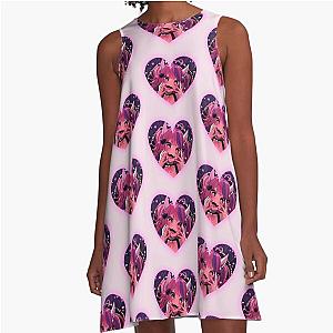 Ironmouse Cute Vtuber Girl in Neon Heart Frame with Devil Horns A Line Dress
